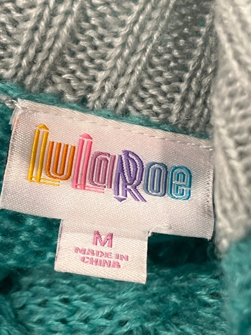 LuLaRoe oversized Teal Cable-Knit Cardigan with Gray Trim size‎ medium